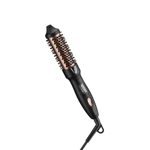 Thermal Brush, MINI 1 Inch Ionic Heated Round Brush for Blowout Look, Tourmaline Ceramic Ionic Curling Iron for Short to Medium Hair, Adjustable Temperature, Dual Voltage, Black, Travel-Size