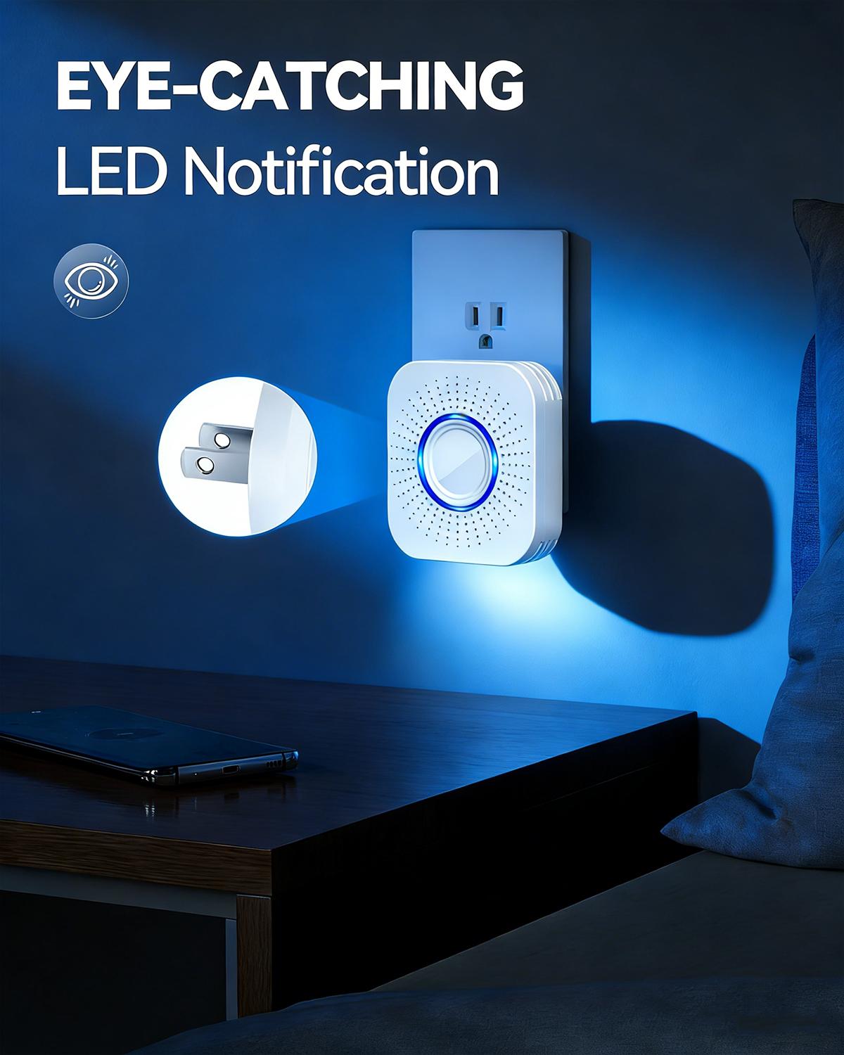 【2 Packs】Wireless Door bell, Mini Doorbell IP55 Waterproof, 1,000ft Range 110dB Mute Mode 32 Door Chime,high-volume of 5 Volume Adjustment levels,Colorful LED Flashing and Silent Function, Safety for Home Office Teachers & Hearing-Impaired.