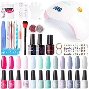 Gellen Gel Nail Polish Kit with UV LED Light – 72W Nail Dryer, 12 Candy Rainbow Gel Spring Summer Colors, Top & Base Coat, Nail Art Decorations & Tools