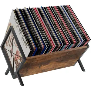 Vinyl Record Holder, 80-100 LP Storage Rack, Quick Assembly, Display, Retro Style Organizer for Magazine, Book, Files, Albums Gift