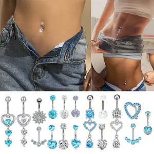 18Pcs Sexy Women Belly Button Ring Set Inlaid Shiny Cubic Zirconia Chic Heart, Star Hollow Pendant Navel Rings Festivals, Birthdays, and Special Occasions Party Jewelry Valentine's Day Gift Body Jewelry