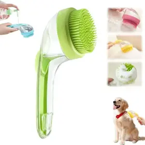 New 2 in 1 Pet Bath and Grooming Brush is a pet tool with built in shampoo dispenser for easy bathing a soft massage tool for long or short haired dogs and cats ideal for shower