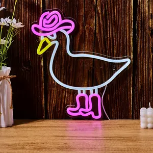 Neon Goose Lamp with Hat Design, Home Decor Party Bedroom Festive Birthday Gift Christmas Cartoon Style Kids Room Decoration, Decorative Night Light, LED Neon Lights, USB Powered