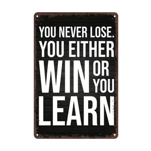 Win or Learn Motivational Quote Metal Sign, Vintage Frameless Wall Art, Inspirational Gym Decor, Rustic Man Cave Decoration, 8x12 inches Aluminium Gift