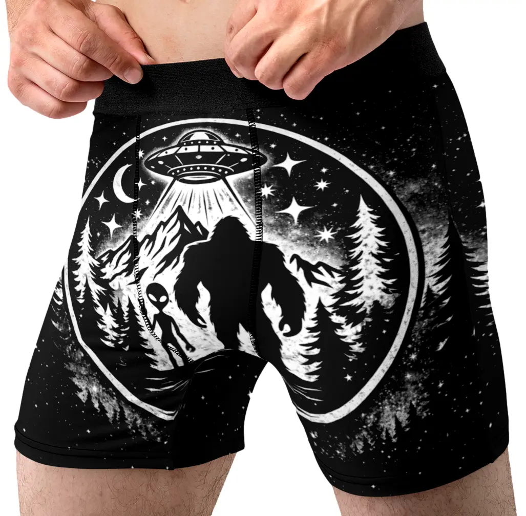 Random Stock Apparel Bigfoot UFO Alien Men's Boxer Briefs Funny Cryptid Underwear
