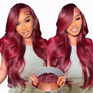 Bling Hair 30 Inch Burgundy Lace Front Wig 180% Density 99j Colored Wigs 9x6 7x5 Glueless Body Wave Wigs Human Hair Pre Plucked With Baby Hair Red Human Hair Wig for Women