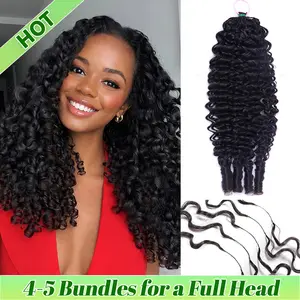 Bling Hair Burmese Curly /Kinky Curly /Deep Wave Crochet Human Hair Bundles Boho Braid Hair 100% Remy Pre-Separated Feather Invisible Crochet Hair Extensions For Women 4-5 Bunldes For a full Head