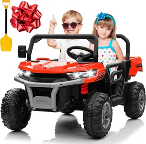 Kartivo 24V 4WD Ride on Truck Car w/4X200W Motor, Dump Bed, Gift Flower, 2 seaters, Remote Control, 4 Wheeler, LED Light, Music, 24 Volt Battery Powered Ride on Toys for Big Kids Girls 3-8, Christmas Gift
