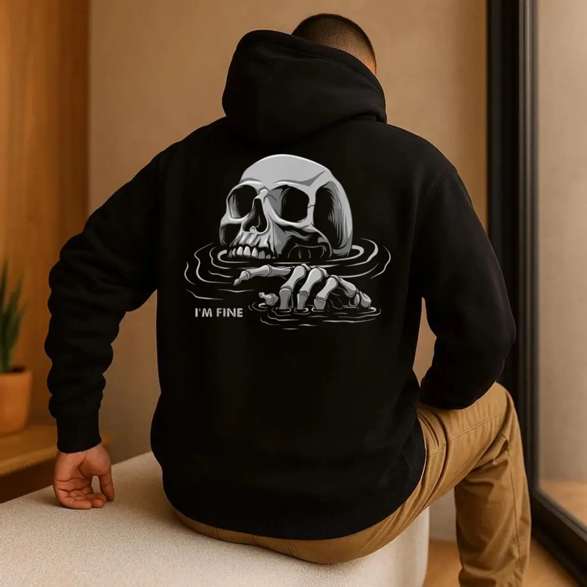 I'm Fine Drowning Skull Hoodie, Funny Men's T Shirt, Dark Humor Tee, Sarcastic Sweatshirt, Gift For Him, Men's Christmas Ideas, Unisex Long Sleeve Crewneck Tee, Classic Streetwear