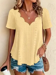New European and American style women's comfortable and breathable jacquard short-sleeved top