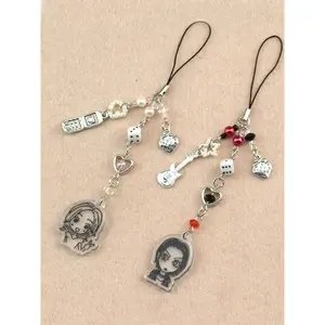 Cartoon Anime Peripheral NaNa & Hachi Keychain Guitar Dice Strawberry Beaded Bag Pendant Keyring Phone Chain Exquisite Phone Case Accessories Gift for Girls