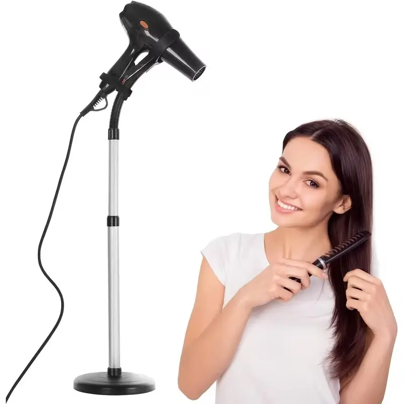 360° Rotating Sturdy Metal Hair Dryer Stand Mount, Adjustable Height Hands-Free Holder for Bathroom Vanity & Styling (Bathroom Gadget Home Supply)