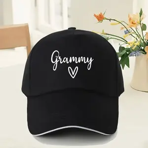 Women's Black 'Grammy' Embroidered Baseball Hat - White Heart Design, Vintage Washed Adjustable Dad Hat for Daily Wear, Travel, Sun Protection