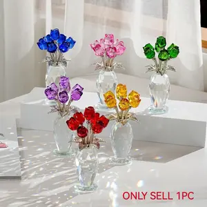 Simulated Crystal Rose Decorative Ornament, Lifelike Artificial Flower, Home Office Living Room Decoration, Anniversary Gift, Mother's Day Present for Mom and Women