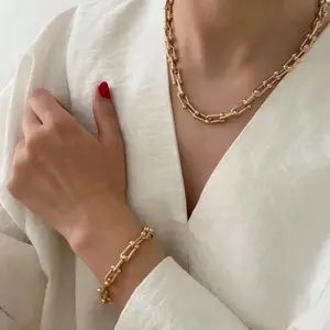 Tina Gold Stainless Steel Set - Includes Necklace, Bracelet,  in Durable Gold Finish