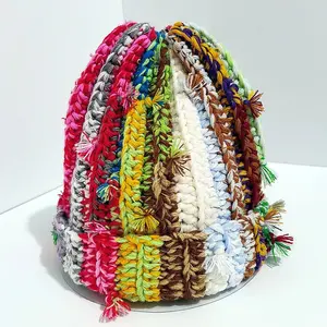 1pc Autumn and winter fashionable warm handmade knitted hat, mixed color knitted hat dopamine hooded sweatshirt trendy brimless.