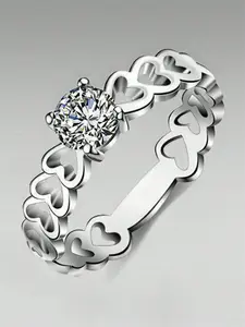 1 PC Romantic Cubic Zirconia Heart Shaped Ring For Women For Wedding Engagement Party Jewelry Valentine's Day Gift