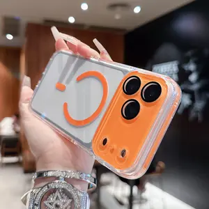 Transparent magnetic phone case with lens protection and built-in lens film. 2-in-1 transparent magnetic phone case suitable for iPhone17ProMax16151413ProMax. Four-corner magnetic phone case, anti-fall and anti-fingerprint, suitable for men and women