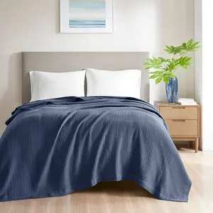 Beautyrest BR51N-3828 66 x 90 x 0.25 in. Cotton Waffle Weave Blanket, Indigo - Twin Size