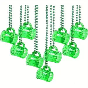 St Patricks Day Necklace Shot Glass Hanging Necklace Bulk St Patricks Day Accessories for Women Green Beads St Pattys Accessories Decorations Party Favor for Saint Patricks Day