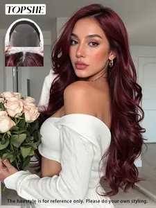 13x6 Lace Front Wig Burgundy Body Wave | Glueless & Breathable | Heat Resistant Synthetic Wig | Glueless Curly Wig | Glueless Frontal Wig
