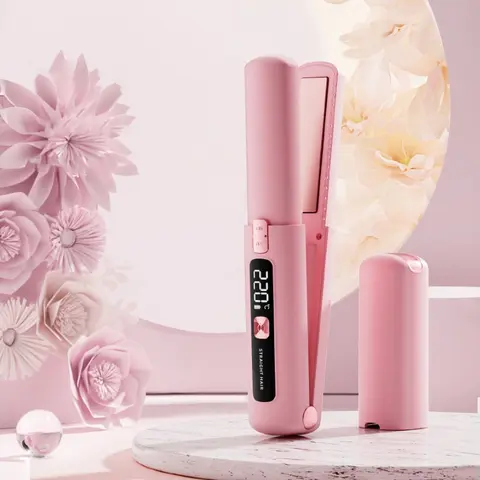 Mini Two-In-One Wireless Cordless Straightener and Curler, USB Rechargeable 4500mah Battery, Anti-Scald Design, Ionic Hair Care, LCD Display, Smooth Hair Tool