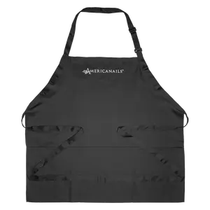 Americanails Professional Nail Tech Apron - Adjustable One Size Fits All with Two Roomy Pockets Lightweight Water Resistant Fabric Black with White Embroidered Logo