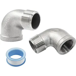 2Pcs 304 Stainless Steel 90 Degree Elbow Fittings, 3/4" NPT Female x Male Threaded Pipe Fittings Cast Pipe Fittings with Tape for Garden Marine Plumbing Industrial
