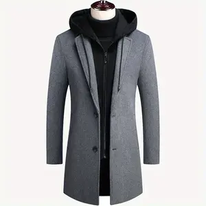 Men's Business Wool Coat Fashion Double Collar Midi Wool Jacket Autumn Winter Midi Jacket with Zipper and Pockets - Warm, Durable, Versatile for Business Casual Men, Winter Jacket | Spacious Pocket Design | Durable Winter Wear, Winter Wear