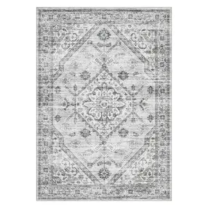 9 x 12 ft Polyester Cashmere Imitation Light Gray Rectangular Hallway Bathroom Entryway Kitchen Office Foldable Geometric Persian Washable Area Rug