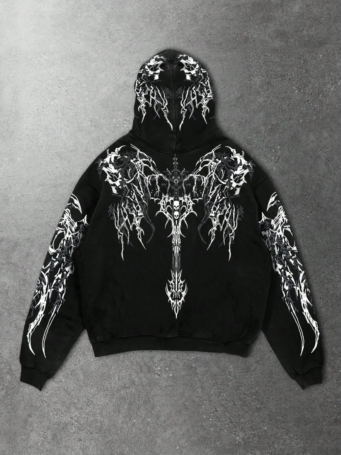 Men's Gothic Spring Casual Print Halloween Dark Metallic Punk Street Loose Skull Cross Print Long Sleeve Hooded Sweatshirt, Y2K, Streetwear, Menswear, Graphic Hoodie