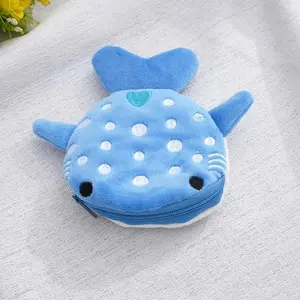 Fashion Cute Blue Shark Mini Whales Coin Purse Plush Zipper Coin Wallet Designer Women's Small Change Bag Key Earphone Pouch