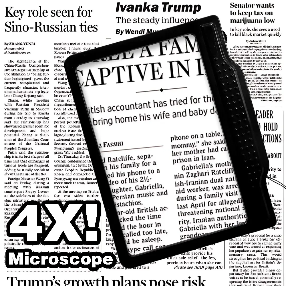 4X Rechargeable Magnifying Glass with Ultra-Bright Dimmable Light, Lightweight Full Page Handheld Book Magnifier for Low Vision Seniors, Office Stationery Gift Accessory