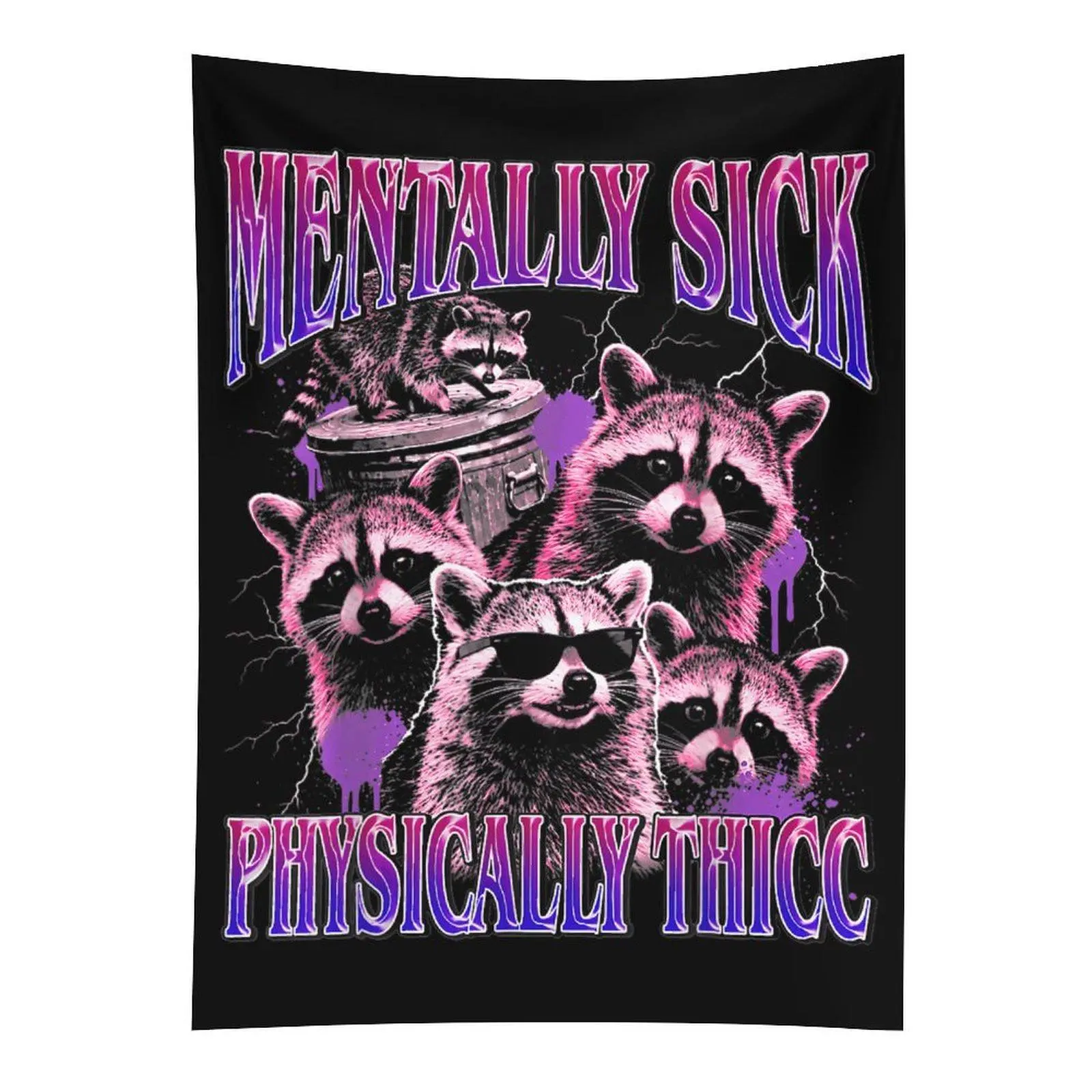 Raccoon Meme Wall Tapestry, Funny Physically Thicc Raccoon Wall Hanging, Viral Bedroom Dorm Decor