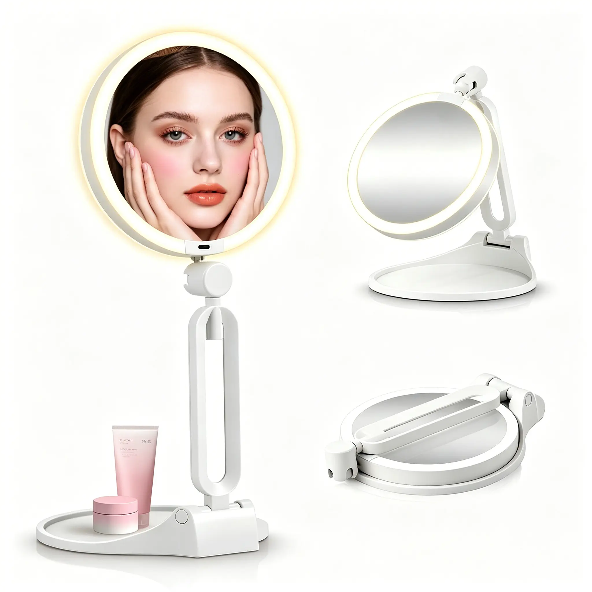 Portable Magnifying Mirror with Light 30X/1X Double Sided Travel Makeup Mirror with  Dimming Lighting Rechargeable 6inch Foldable 360° Angle Adjustable Decor,Mother's Day Gift,Travel Essential