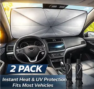 2-Pack Foldable Car Windshield Sunshade Umbrella, Heat & UV Protection Reflective Front Window Sun Shade, Universal Fit for Sedan, SUV & Truck