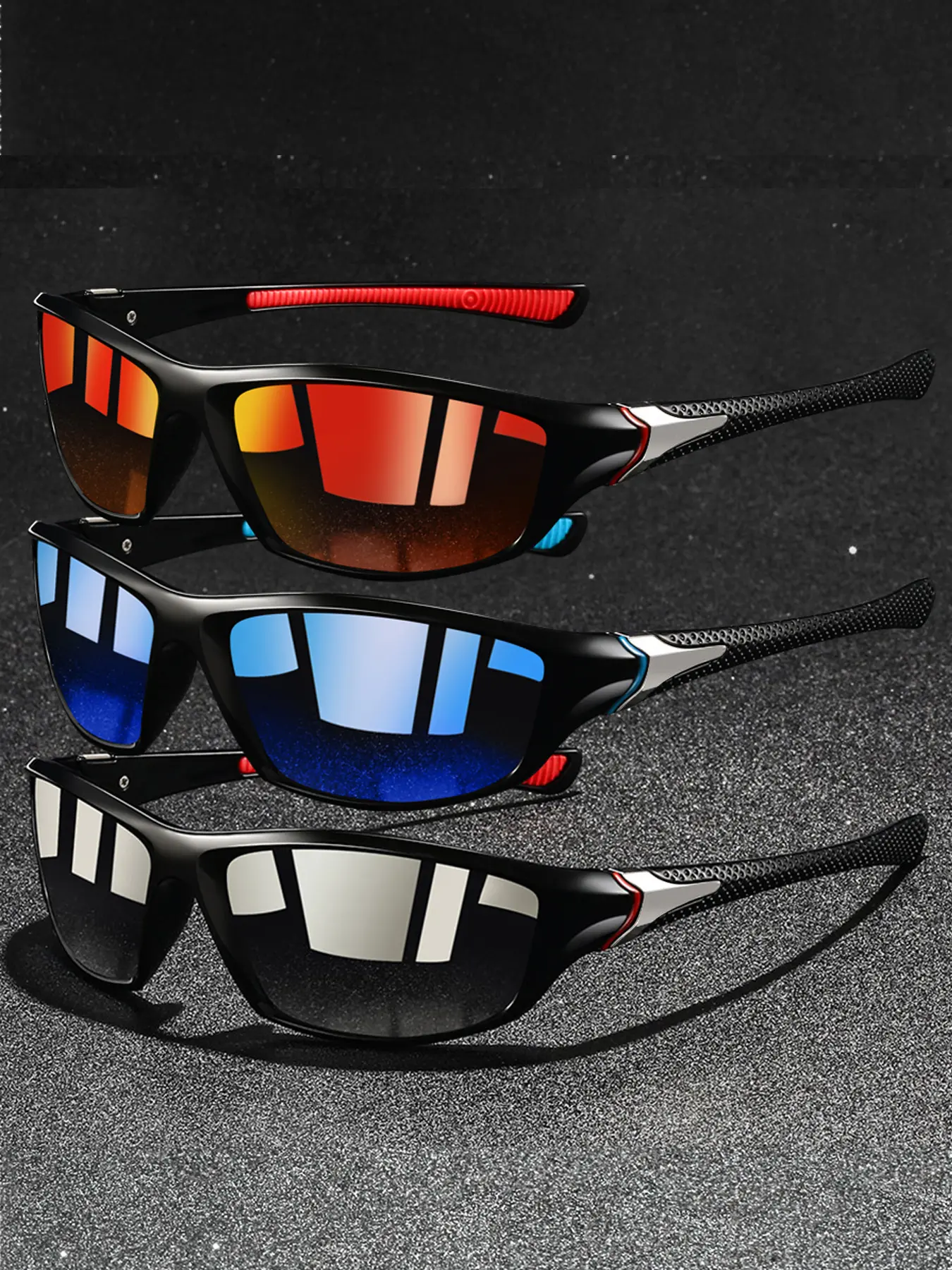 3 pairs of check-patterned sports sunglasses, Sports cycling sunglasses, suitable for both men and women, come with UV protection lenses, perfect for various outdoor activities, available in multiple colors, designed by luxury brands