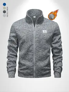 Men's Fall & Winter Fleece Lined Sportswear, Fashionable Versatile Warm Jacket, Full Zip Stand Collar, Padded Pocket Design, Multiple Colors Available