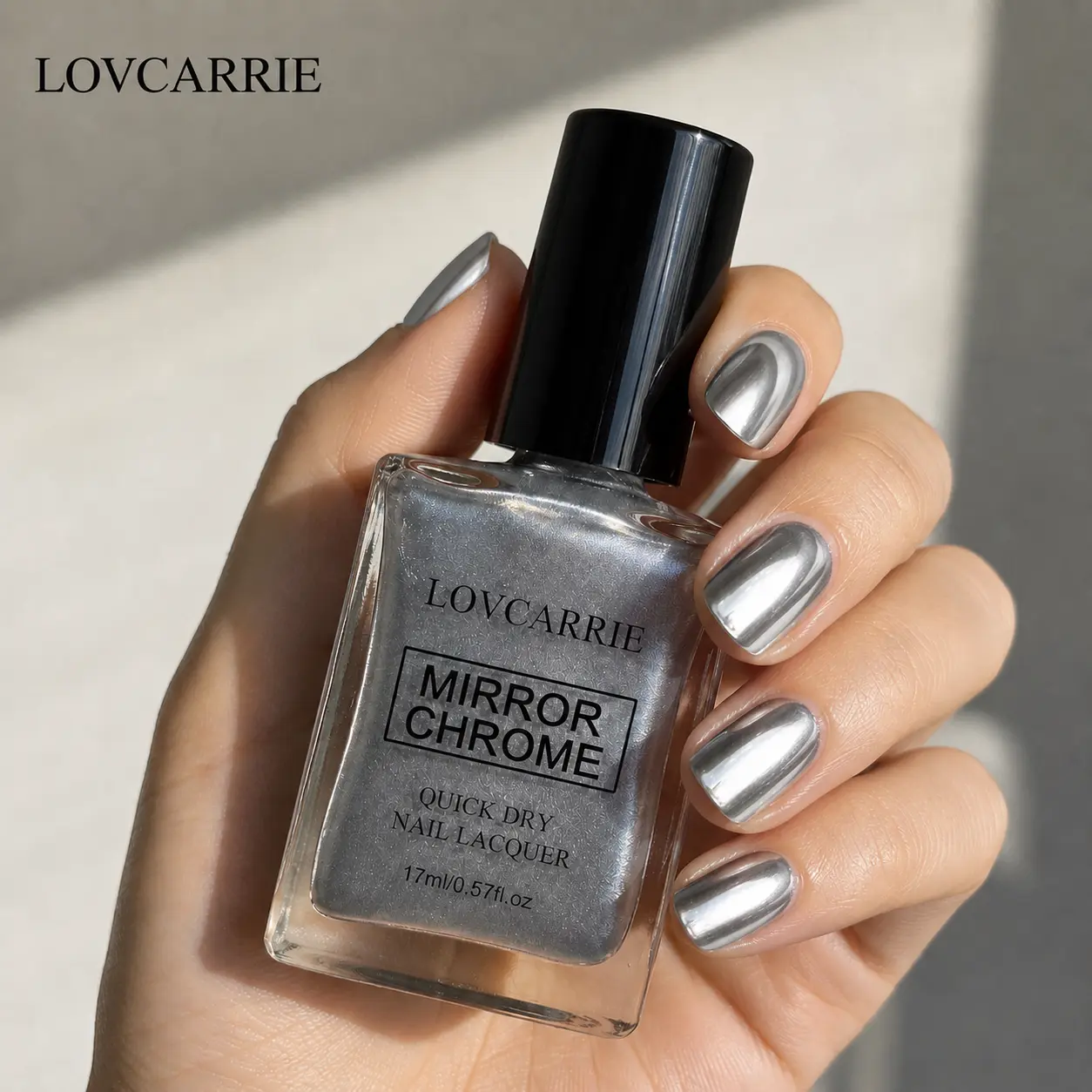 LOVCARRIE Metallic Silver Nail Polish DIY Nail Care | Idealfor Nail Art Enthusiasts | Quick-Drying | No UV Lamp Required |17ml / 0.57 fl.oz
