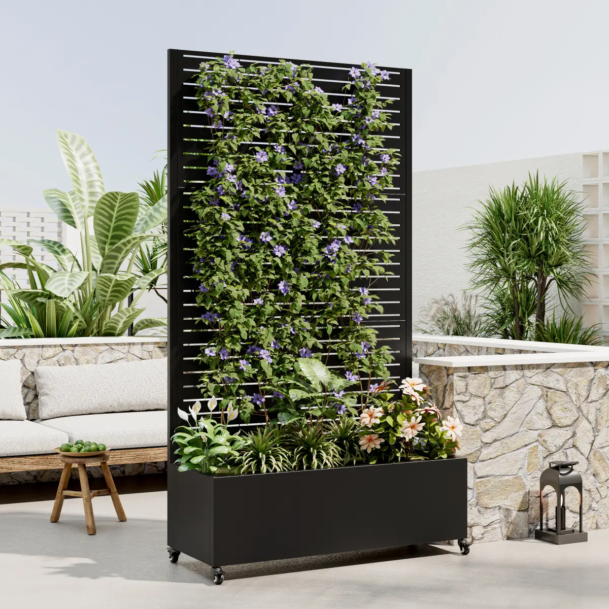 Galvanized Metal Raised Garden Bed with Trellis, 12" Deep Planter for Climbing Plants, Outdoor Privacy Screen for Patio Balcony, Multi-Purpose Planter Box with Drainage Holes