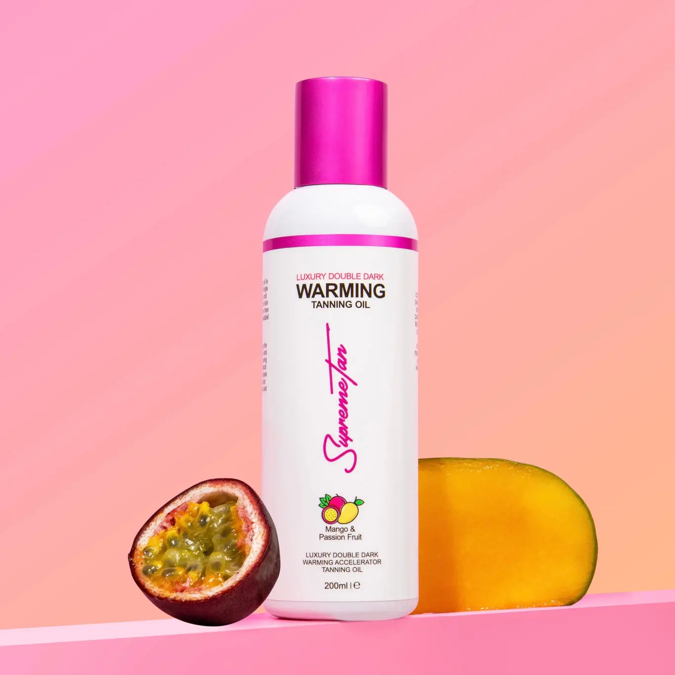SupremeTan Double Dark Warming Tanning Oil - Mango & Passion Fruit Scented Luxury Hydrating Formula for Deeper Tan