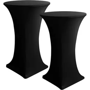 Table Covers, 2 Pack - Fitted Stretch Spandex Square Corners  Tablecloths,High Top Table Cloths (Black, Fit for 30"-32" Diameter x 43" Height Tables)