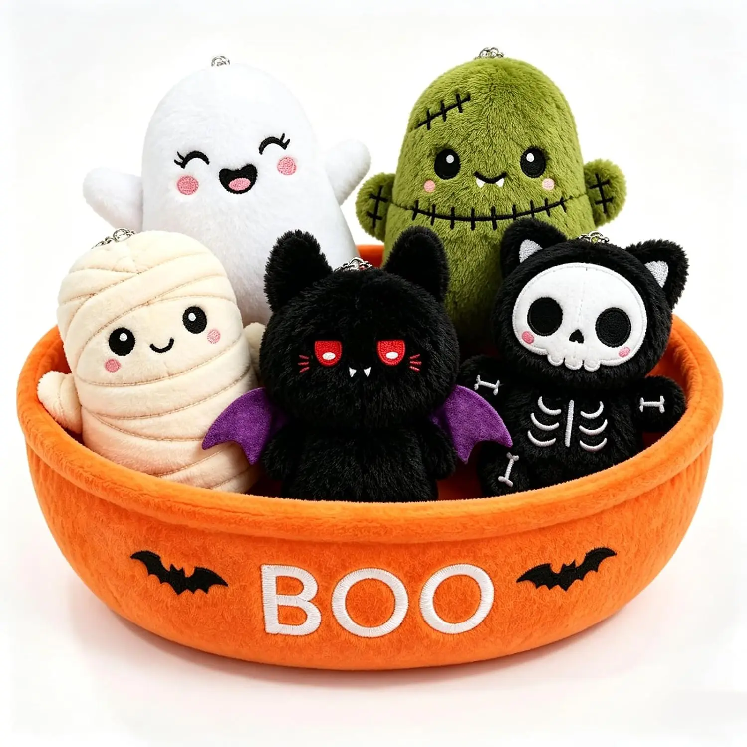 Boo Basket Stuffers for Women, Spooky Halloween Stuffed Animals Set, Cute Trick or Treat Halloween Party Favors Decoration Ghost Monster Decor with Carrying Basket