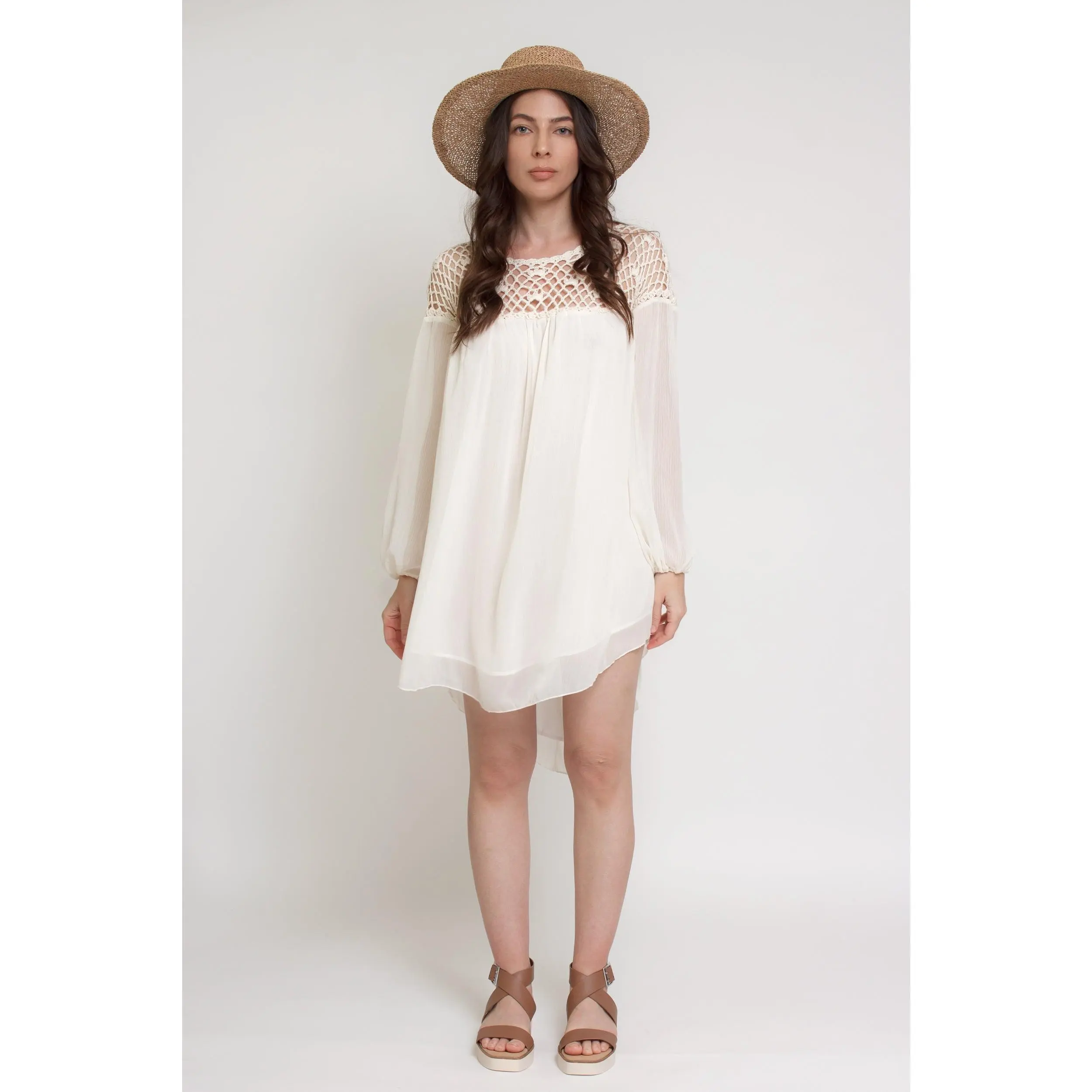 Sienna Crochet Back Chiffon Mini Dress