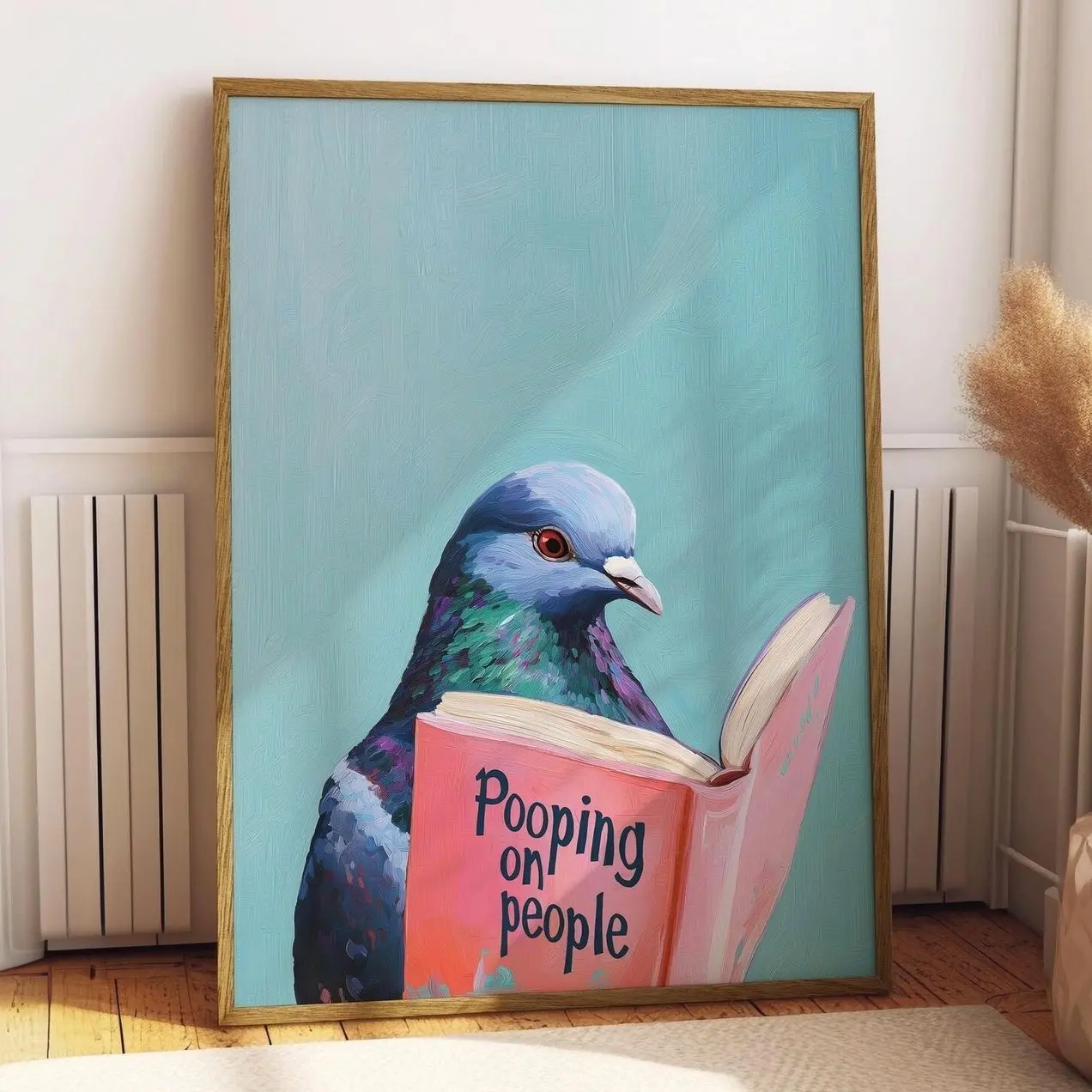 Reading Pigeon Poster, Funny Bird Wall Art, Quirky Animal Print for Home Decor 4