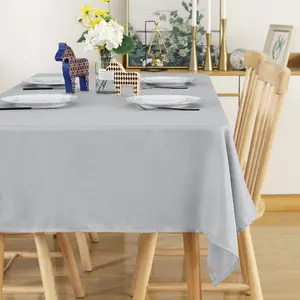 Deconovo Faux Linen Tablecloth Spill-Proof Hemmed Easy to Clean Gray Fabric for Dining Table