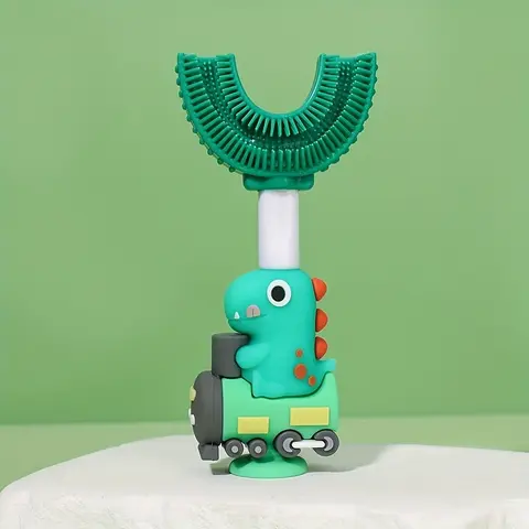 Stop Brushing Battles! Standing Dinosaur Train Toothbrush for Toddlers, U-Shaped Quick Clean Design, Perfect Gift for Dino Lovers