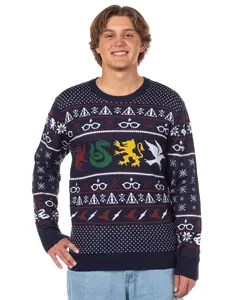 Harry Potter Adult Hogwarts Houses Gryffindor Slytherin Ravenclaw Hufflepuff Knit Ugly Sweater for Christmas