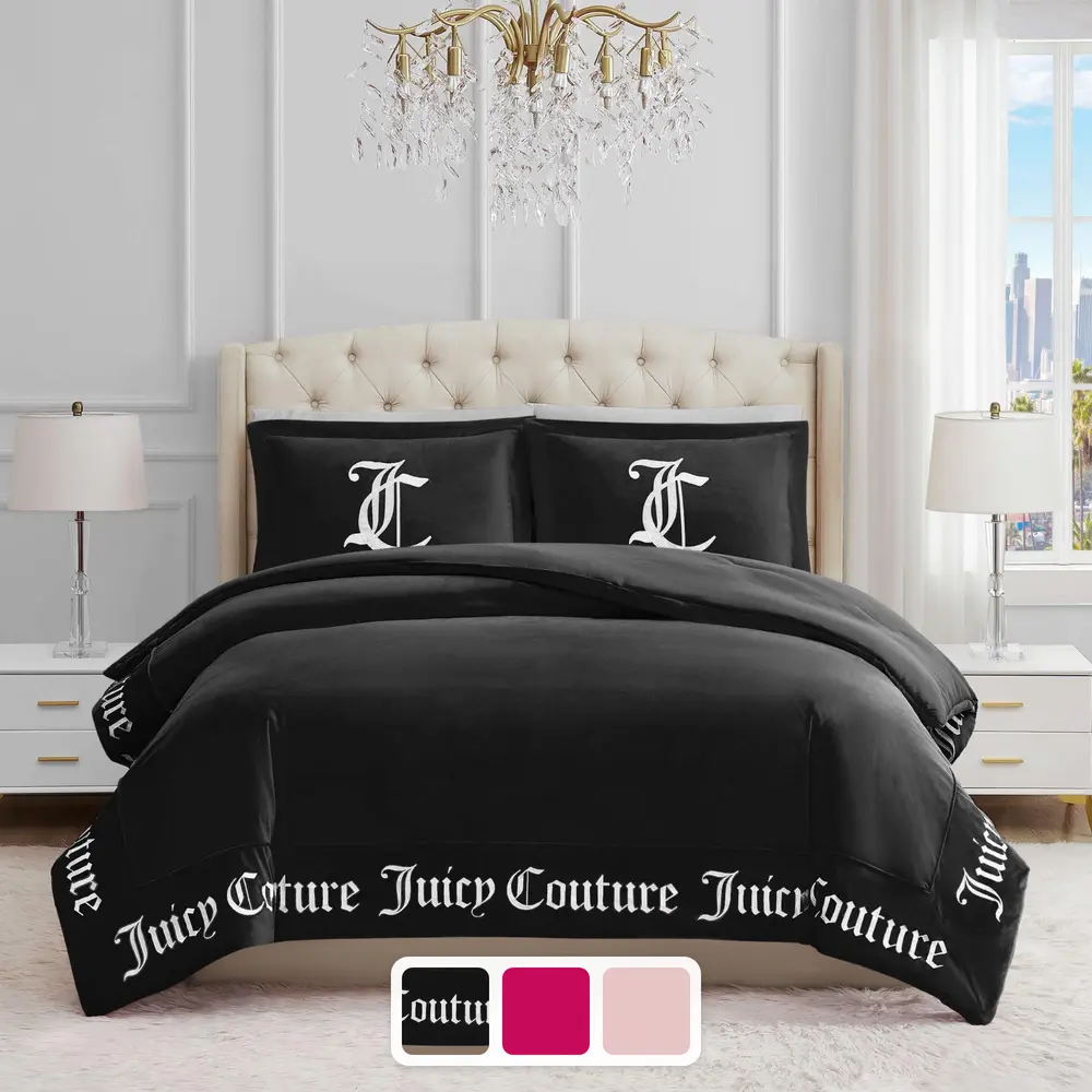 Juicy Couture Gothic Print Comforter Set - Home Bedding Collection with Brand Logo Pattern