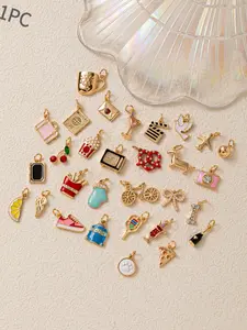 1PC Viral Gold Charm Set ✨ Mini Lifestyle Pendants for DIY Bracelets | Travel, Food & Cute Icon Charms, Fashion Pendants